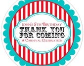 Carnival Birthday Labels, Personalized Circus Stickers, Birthday Decoration, Carnival Favors, Circus Party Favors