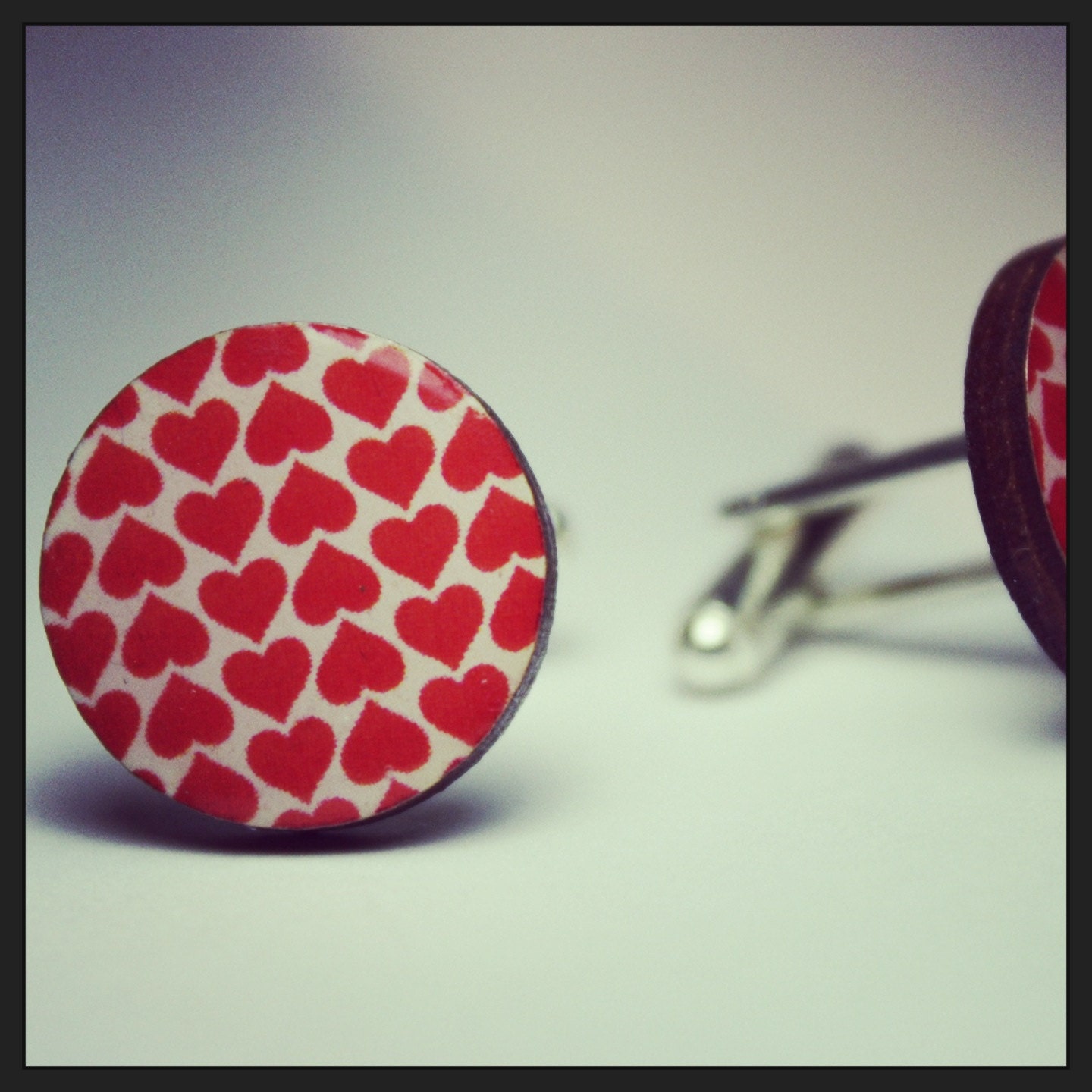 Mini Red Hearts Motif Cufflinks