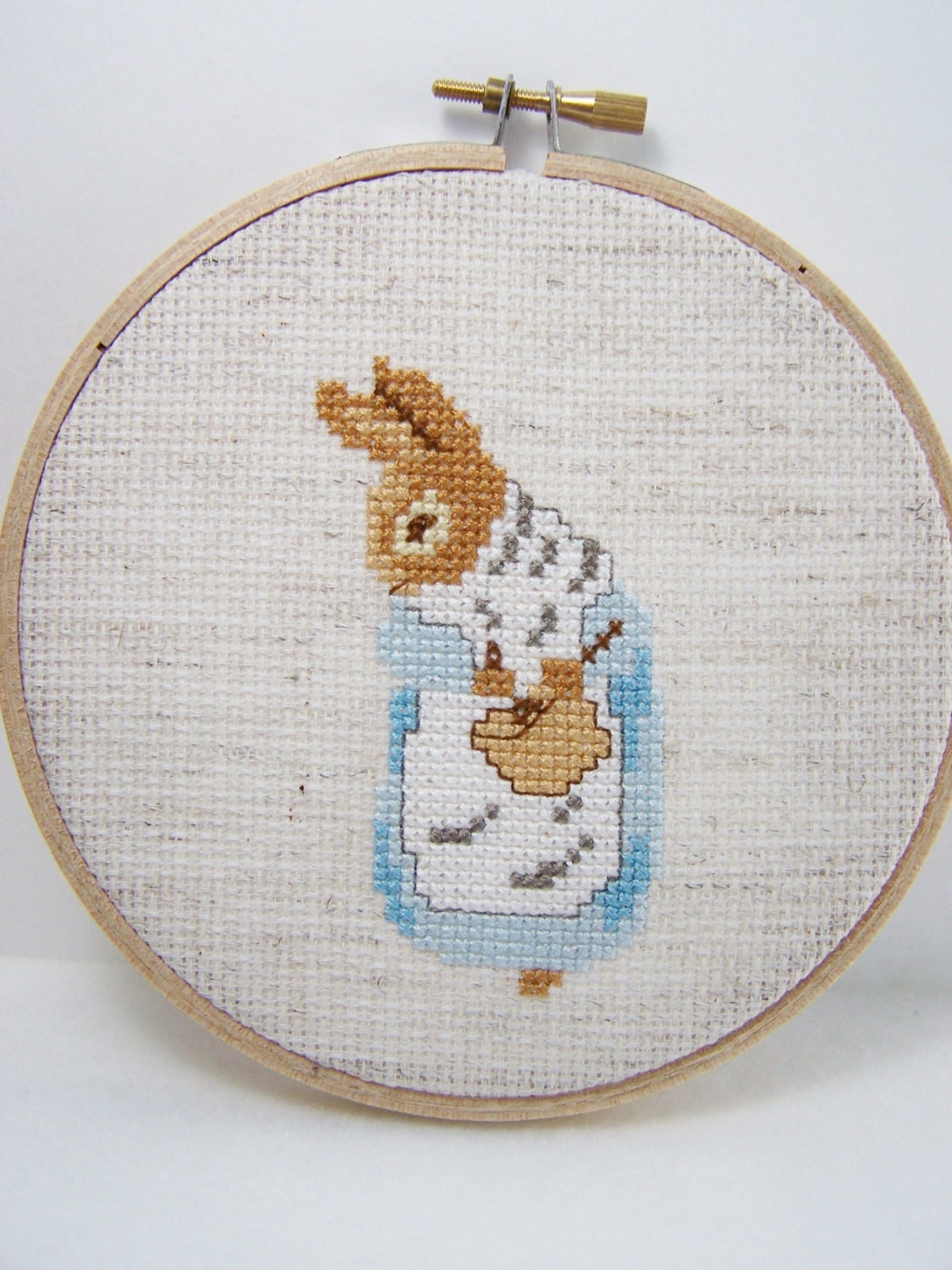 Beatrix Potter Hoop Art, Hand Embroidery, Cross Stitch Sampler, Cottage Chic, Nursery Wall Decor, Mrs. Rabbit