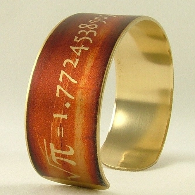 Square Root of Pi SLIM Brass Cuff Bracelet - Geek Jewelry - Mathematics Gifts - Math Jewelry