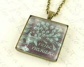 Pride and Prejudice Jewelry - Peacock Book Cover Art - Jane Austen Necklace Pendant - Duck Egg Blue