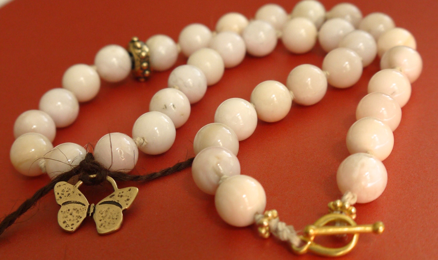 Pink Opal Butterfly necklace for Mothers Day