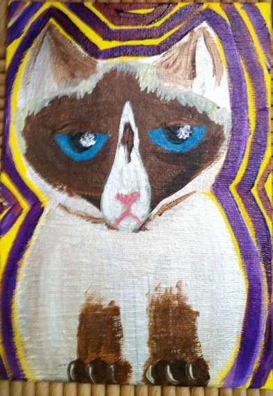 Grumpy Cat Needs a Nap 5x7 acrylic on canvas board