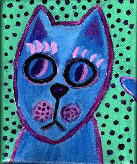 Kitty Ponders Life Cat Painting 4x5 inches Acrylic on Canvas