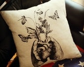 SALE Growing Lungs cotton pillow black on natural sandstone canvas