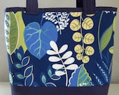 Foliage on Navy Fabric Tote Bag