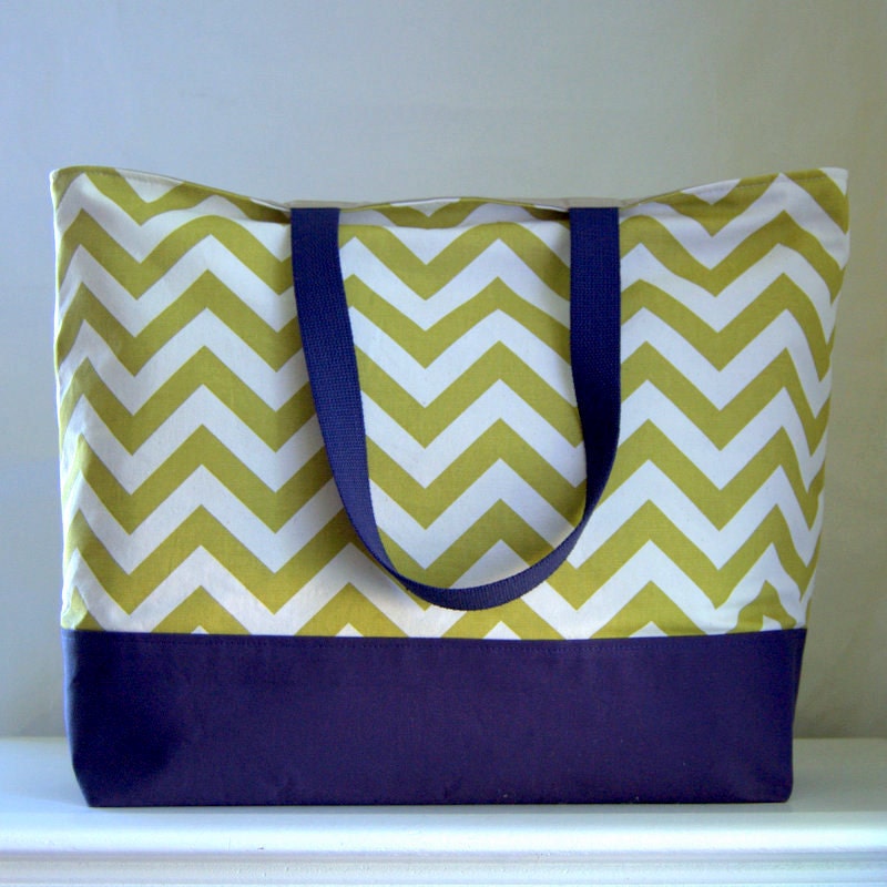 Chartreuse Chevron XL Extra Large BIG Tote Bag / Beach Bag - Ready to Ship