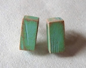 Teeny tiny wooden earrings in malachite