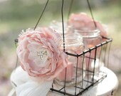 Hanging or Tabletop candle decoration with vintage mason jars and flowers, rustic cottage chic wedding