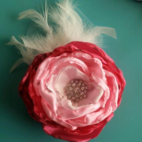 Shabby Chic Ombre Peony Couture Hair Clip - handcrafted with satin, feathers, tulle and rhinestones