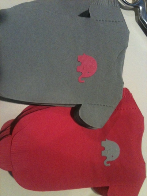 Set of 30 Baby shower onesie napkins and banner with elephants. Grey and magenta. Hot pink. Il_170x135