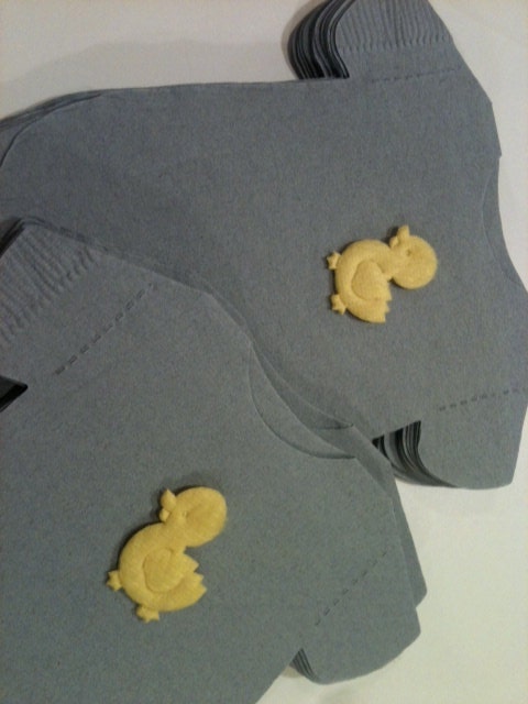 Onesie shaped napkins for baby showers with yellow duckies. Pack of 30. Il_570xn