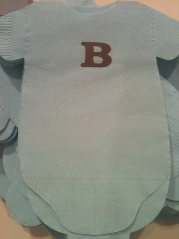 Pack of 30 personalized Baby shower onesie napkins or banner decoration. Any color napkin and any color initial. Il_570xn