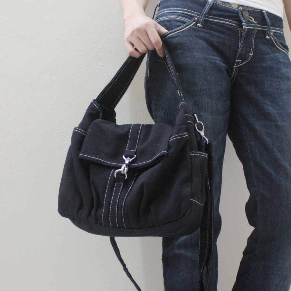 Father Day Sale - Black Canvas Women / Kid Shoulder Bag, Crossbody Messenger bag, Sling Bag, Satchels, Everyday Purse, Handbag-MINI CLASSIC