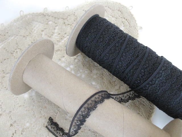 Lace - vintage lace on spool - black 20 yards - weddings, baby shower, home decor, embellishment, vintage trim, collage, number 4