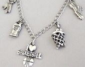 Basketball necklace or bracelet, basketball charm necklace or basketball charm bracelet, antiqued silver