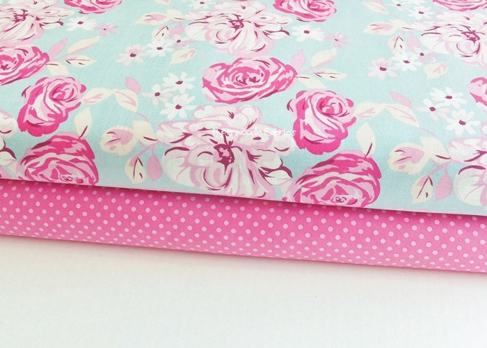 Bouquet by Annette Tatum in Sky and Designer Beads Fuchsia Fabric Duo 2 yards