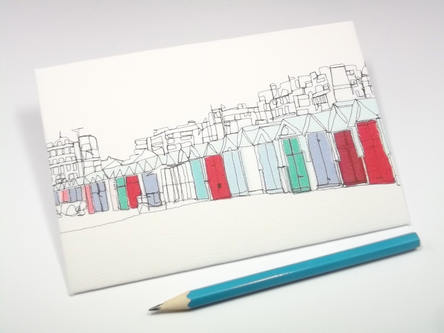 Beach Huts - Handmade Postcard