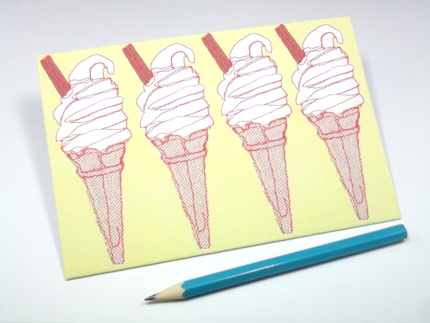 Four 99s Please- Yellow - Handmade Postcard