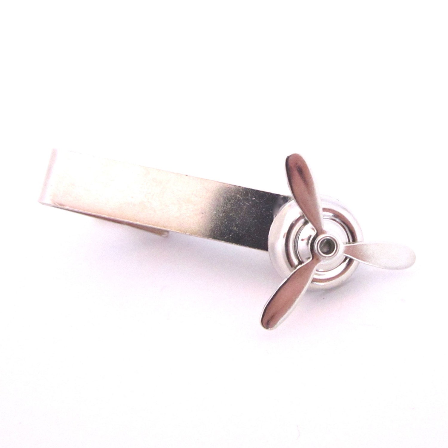 Airplane Tie Clip.  Spinning Silver Propeller.