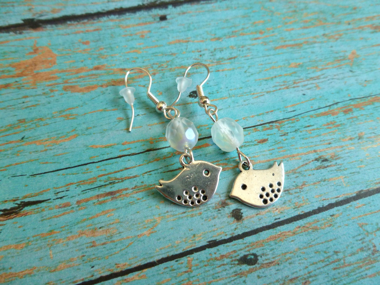 Charmed Earrings Silver Bird with Crystal Czech AB Beads