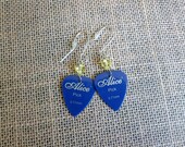 Rockin' Guitar Pick Earrings Alice Blue with Yellow Swarovski Crystals