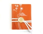 Leather Notebook, Orange Diary, Journal -  Hand Painted Orange Leather Cover, blank white thick paper