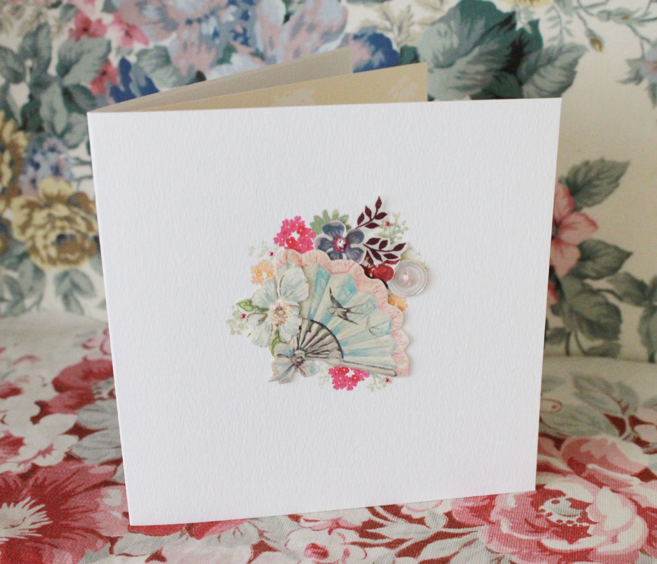 Fabric collaged 'floral arrangement' card - blank. (no.3)