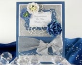 Wedding card, elegant wedding day card, congratulations, navy and silver metallic