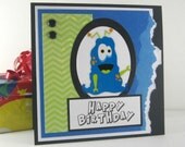 Kids Birthday card, blue monster birthday card, for kids, children, boys