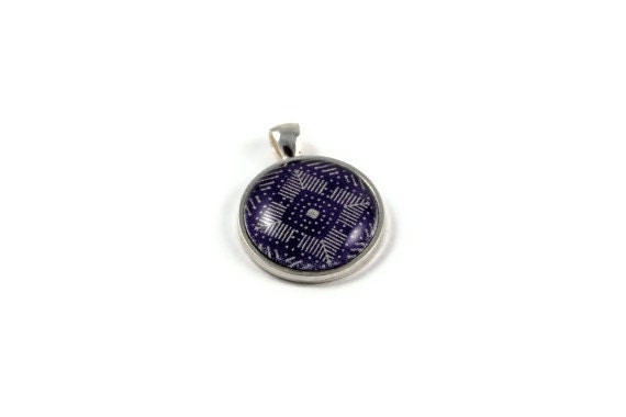 Pendant, Fabric Scraps, Glass, Purple, Abstract