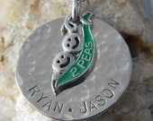 Peas in a Pod Handstamped Twins/2 Kid Name Necklace