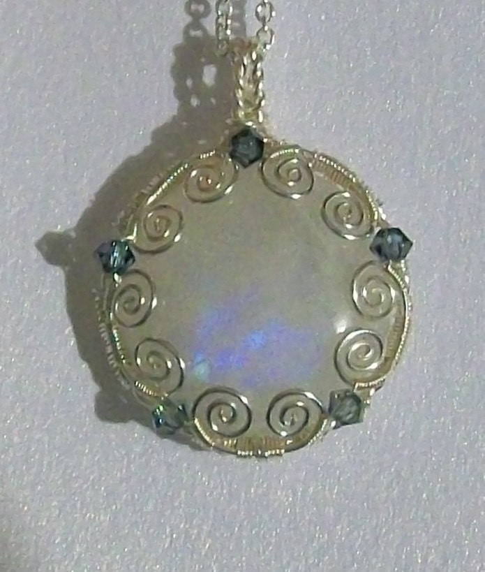 Rainbow Moonstone and Swarovski Crystal Pendant