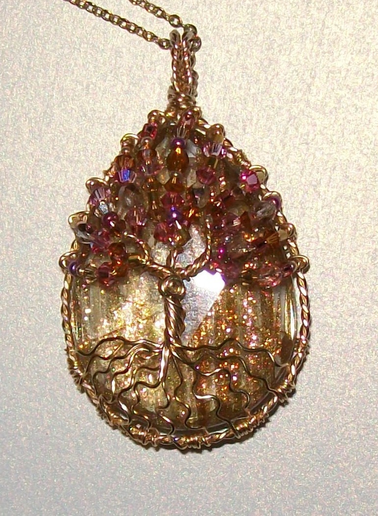 Golden Quartz Tree of Life Pendant