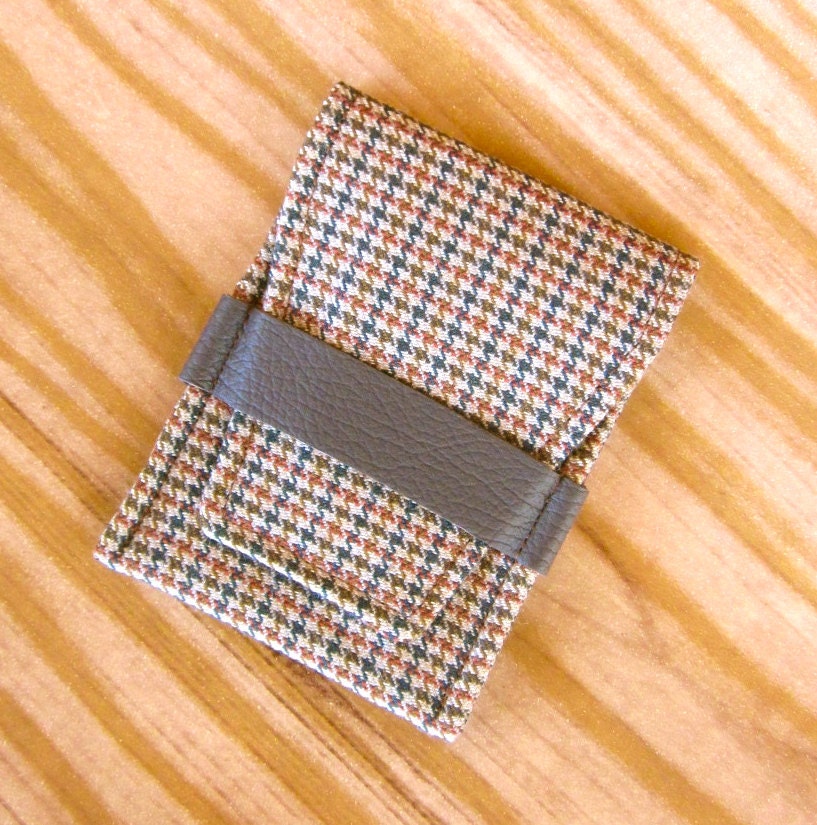 Mens Wallet Thin -  Business Card Holder - Brown Houndstooth