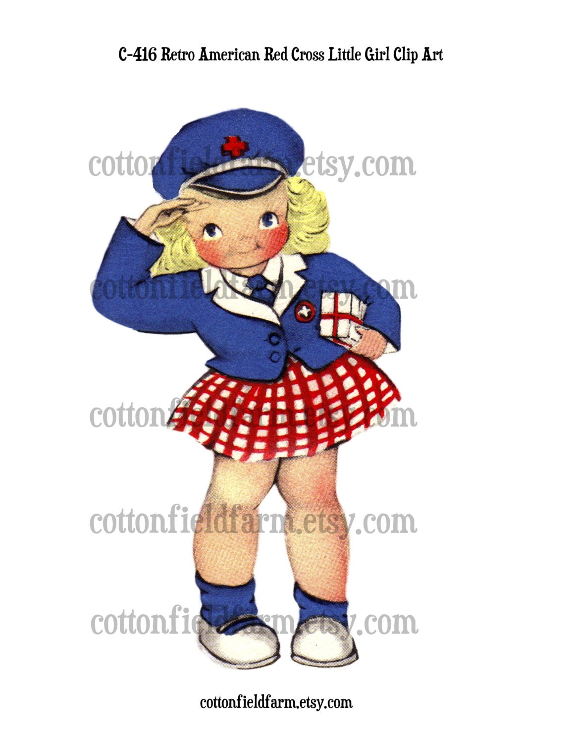 Retro American Red Cross Little Girl Clip Art C-416 for Personal and Commercial Use for Invitations, Cards, Iron-ons