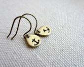 Anchor Earrings, Brass Teardrop Hand Stamped Anchor Antiqued Brass Earrings, Nautical, Ocean, Sailor