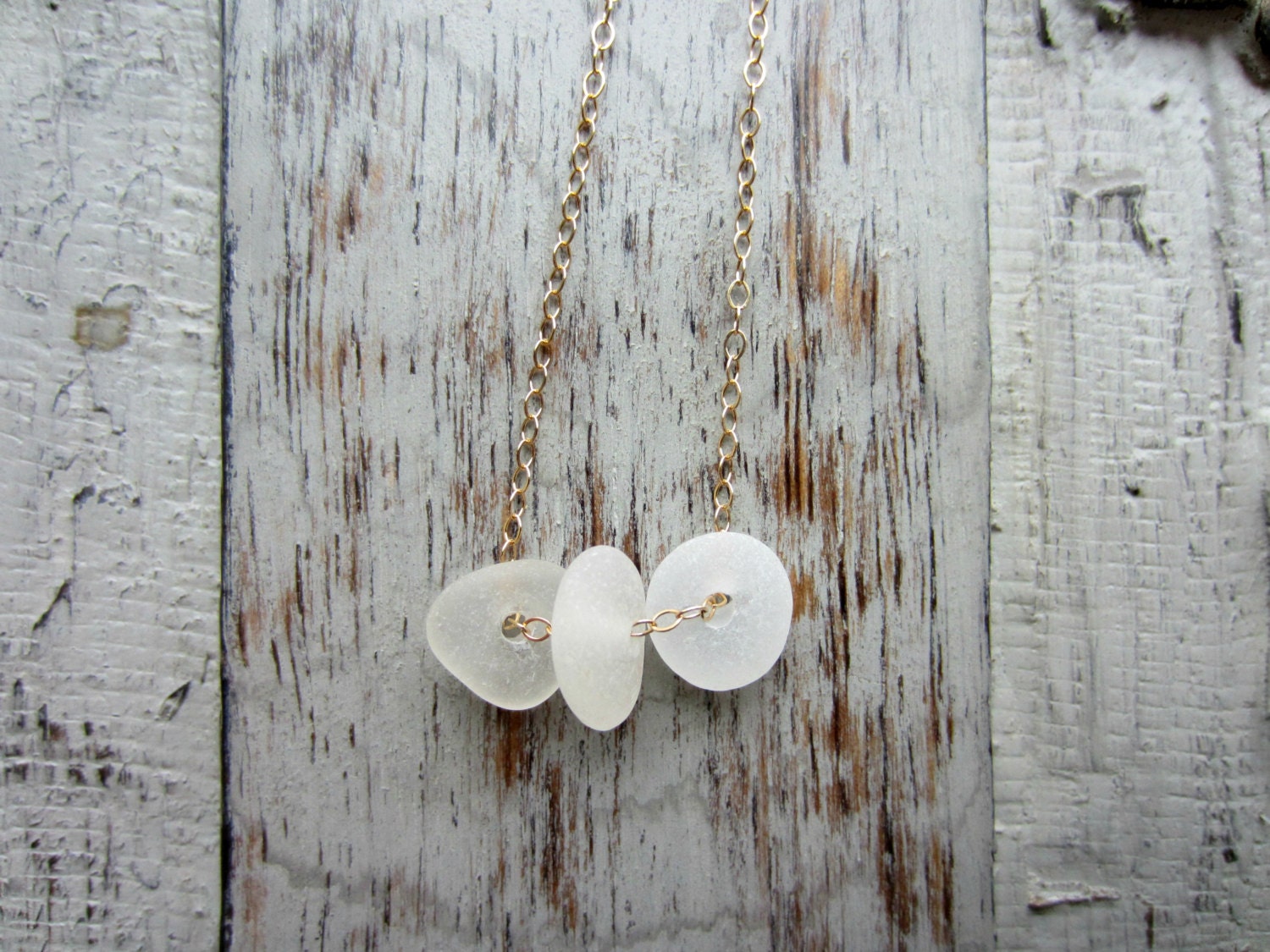 White Sea Glass and 14k Gold Filled Necklace, Floating Seaglass, Genuine Seaglass, Summer Beach Necklace