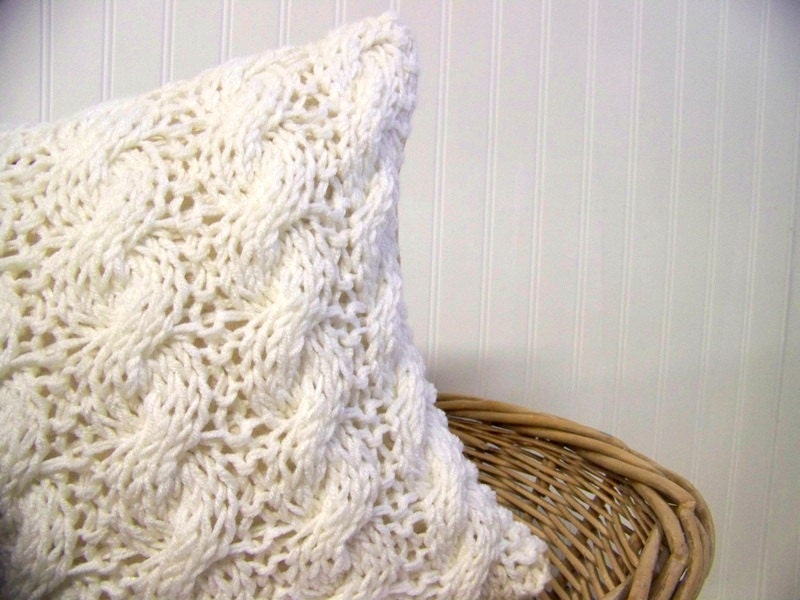 cable knit pillow cover - linen -warm winter white - cozy - snow