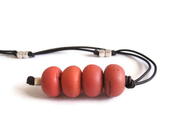 Chunky Moroccan Glass Bead Necklace in Coral