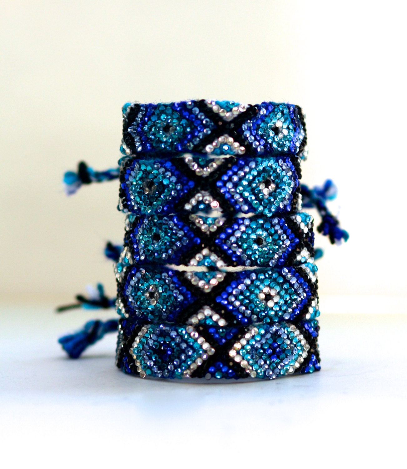 The Original Swarovski Crystal Friendship Bracelet- Blue Bell Design (Blue, Navy, Black & Silver)
