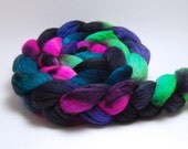 Handpainted Merino Silk Roving - Ultralight at Night - 4 oz Black Pink Green
