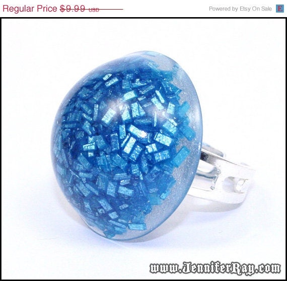 On Sale Blue Candy Ring, Iridescent Blue Candy Resin Ring