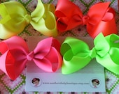 NEW ITEM----Simple Large 4 Inch Hair Bow Lot----NEON