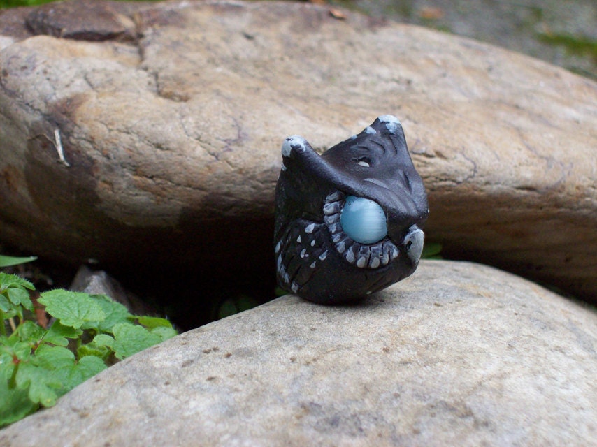 Mini Black Owl Focal Bead