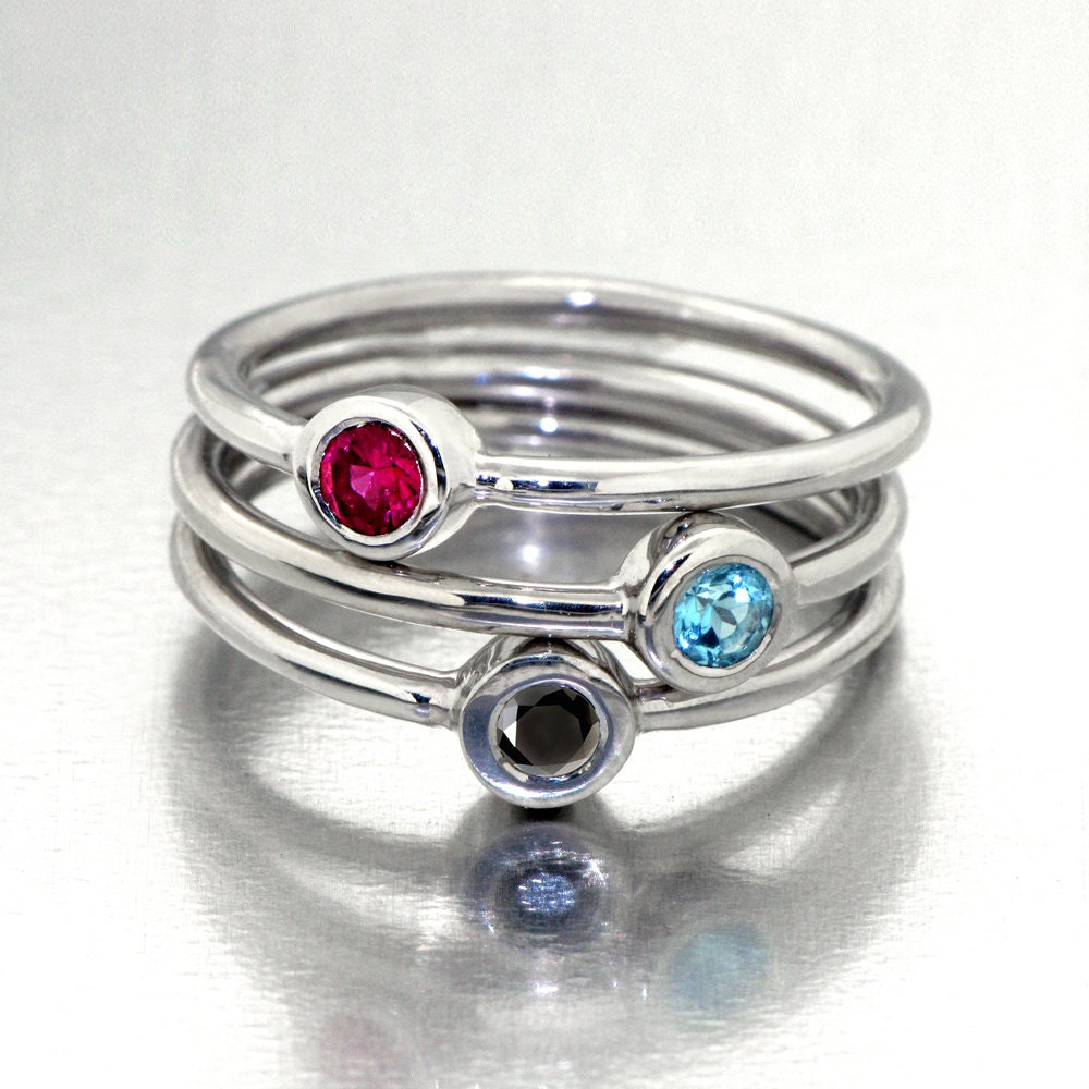 DeLights gold stacking rings,  stackable mothers ring, set of three stacking birthsone rings, 14k gold custom rings