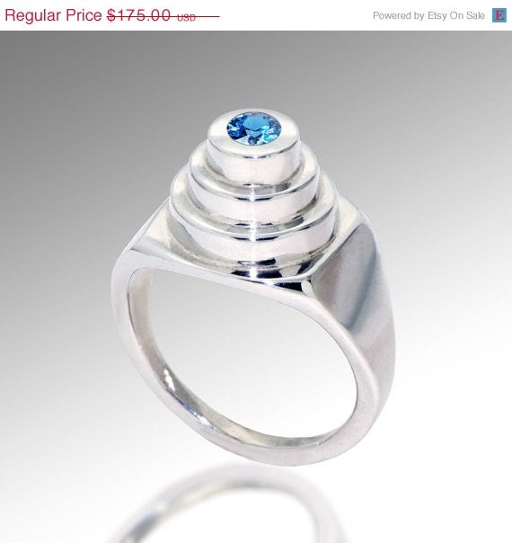 20% off SALE Ends May 23- ZIGGURAT Sterling Silver Ring,  Gemstones Cocktail Ring, Contemporary Italian Jewelry