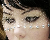 Romantic Ivory Lace Bandeau Mask w/ Swarovski Crystals & French Netting - by Moonshine Baby