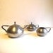 50s Teapot Set. Vintage Pewter Petite Teapot Creamer Sugar Bowl. Made in Holland