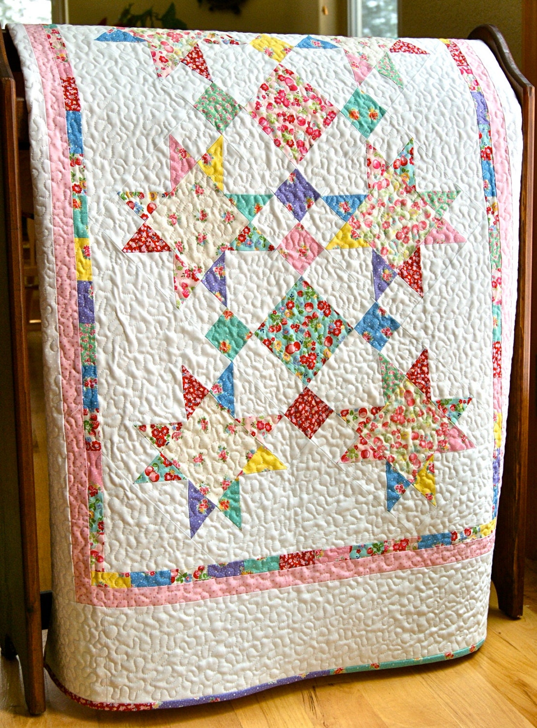 Quilt Baby Girl Handmade Old New 30s by Lecien Crib Nursery Lap Patchwork Throw Vintage